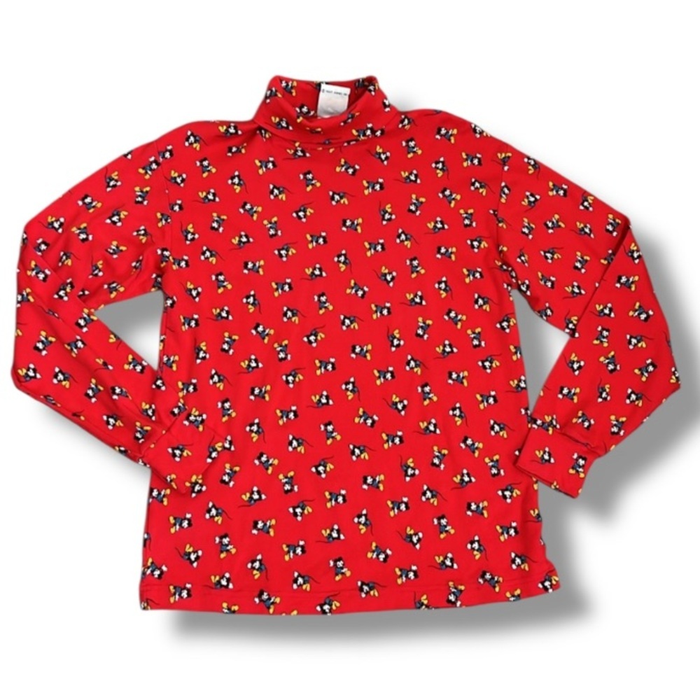 VTG Mickey & Co Womens Red Turtleneck Disney All Over Mickey Mouse Print Size L